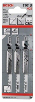 2608630557 Пильное полотно Bosch / БОШ CLEAN for Wood / пилка для лобзика по дереву чистый прямолинейный пропил (T 101 B) упаковка 3 шт 